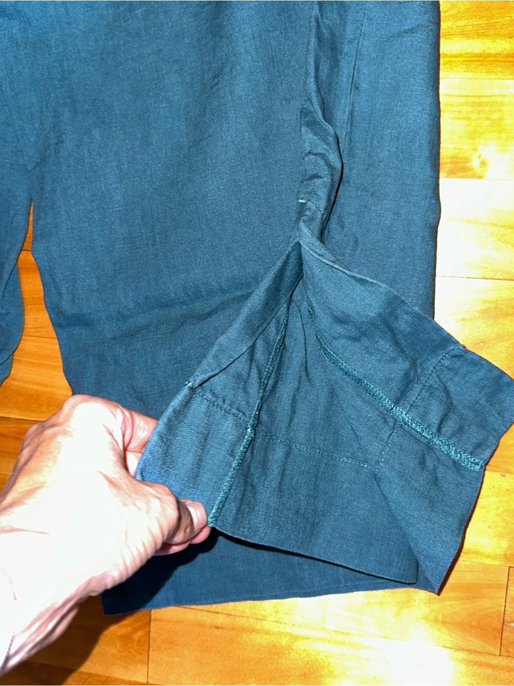 Athleta Playa Linen Wide Leg Crop Pants Womens 10 Teal Pleated High Rise 798591 - Picture 9 of 12